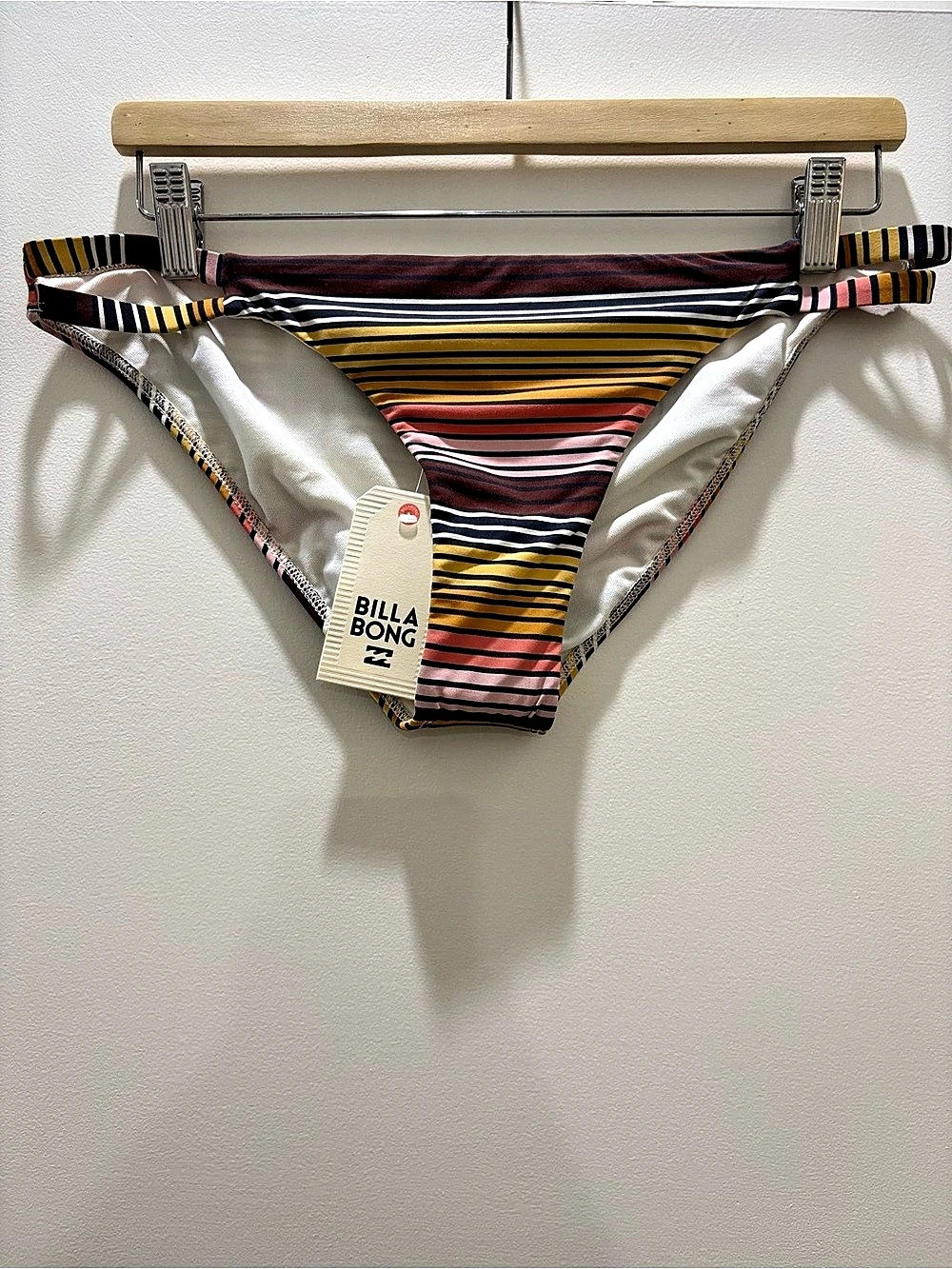 Billabong Multi Stripe Lowrider Bikini Bottom Pink & Yellow NWT